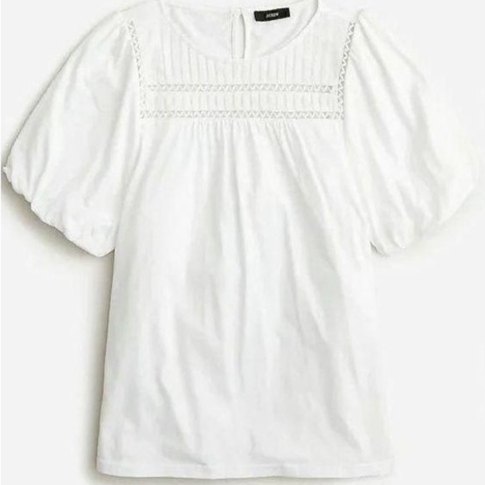 J.Crew Lace-trim puff-sleeve T-shirt (L)